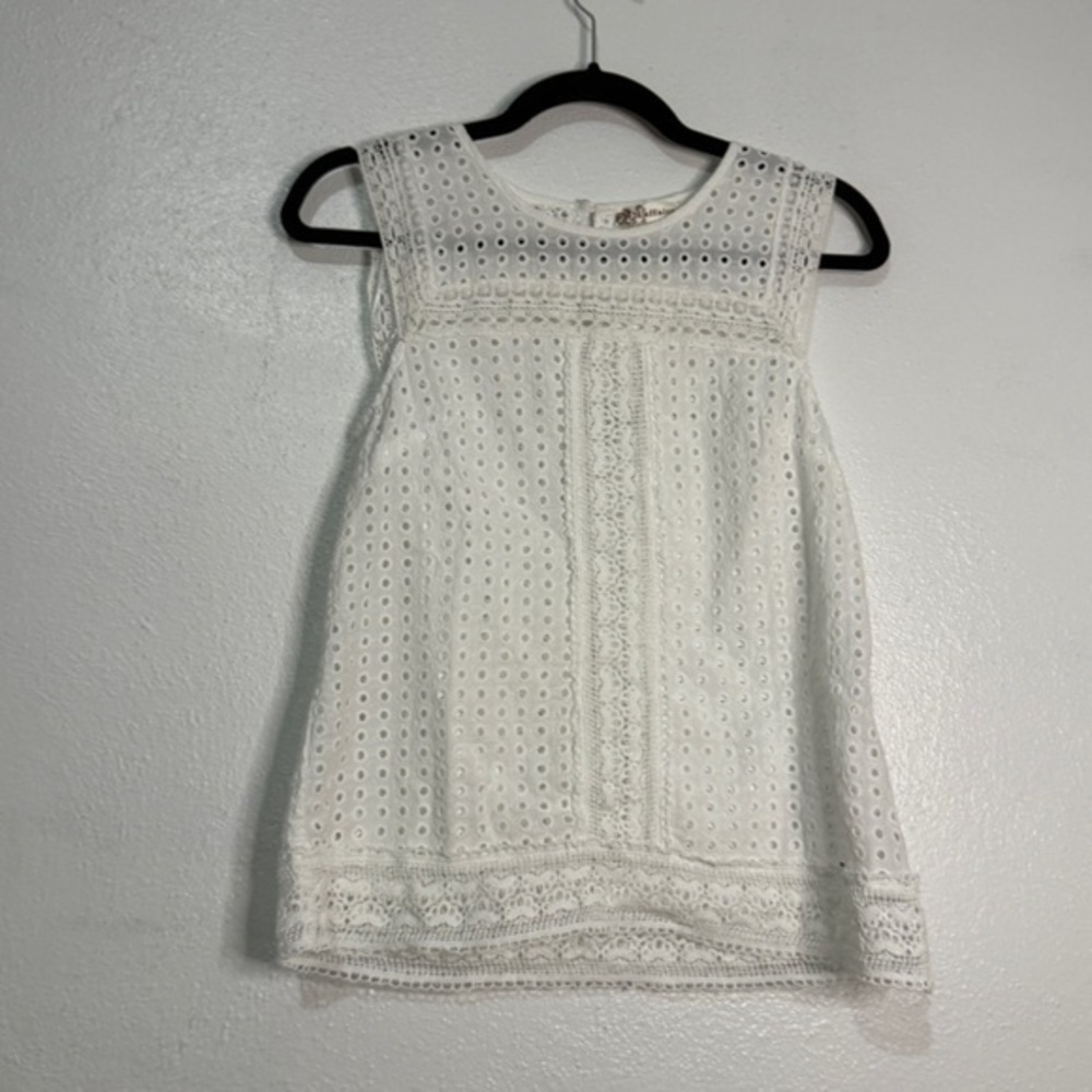 Laffaire Elegant White Eyelet Lace Sleeveless Top. Sz S
